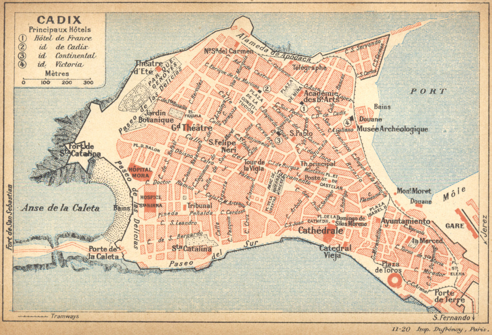 SPAIN. Cadiz(Cadix) 1921 old antique vintage map plan chart